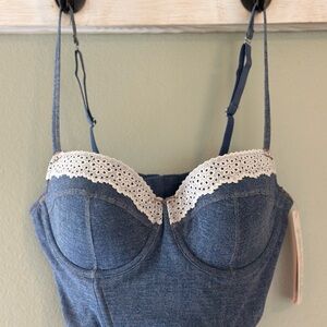 Colsie Denim Blue Bustier with White Lace